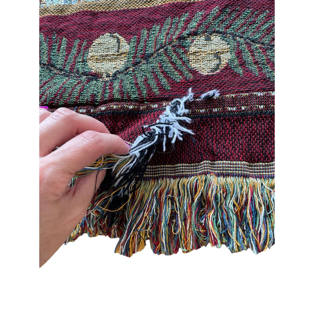 *Tapestry Pillow Case Church Horse Sleigh Snow Bells Trees Fringe Town Jacquard - Picture 4 of 8